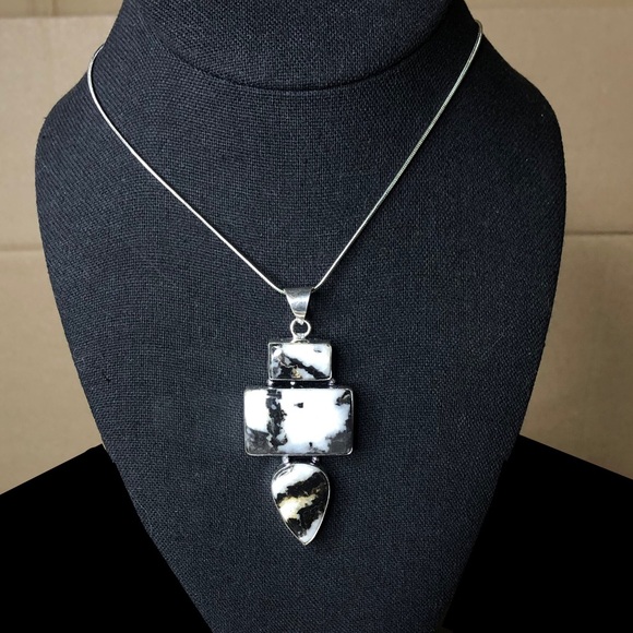 Zebra Stripe Jasper Sterling Silver Pendant on Snake Chain Necklace 20” Long - Picture 7 of 8